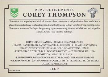 2023 NRL Traders Titanium - Retirements #R13 Corey Thompson Back